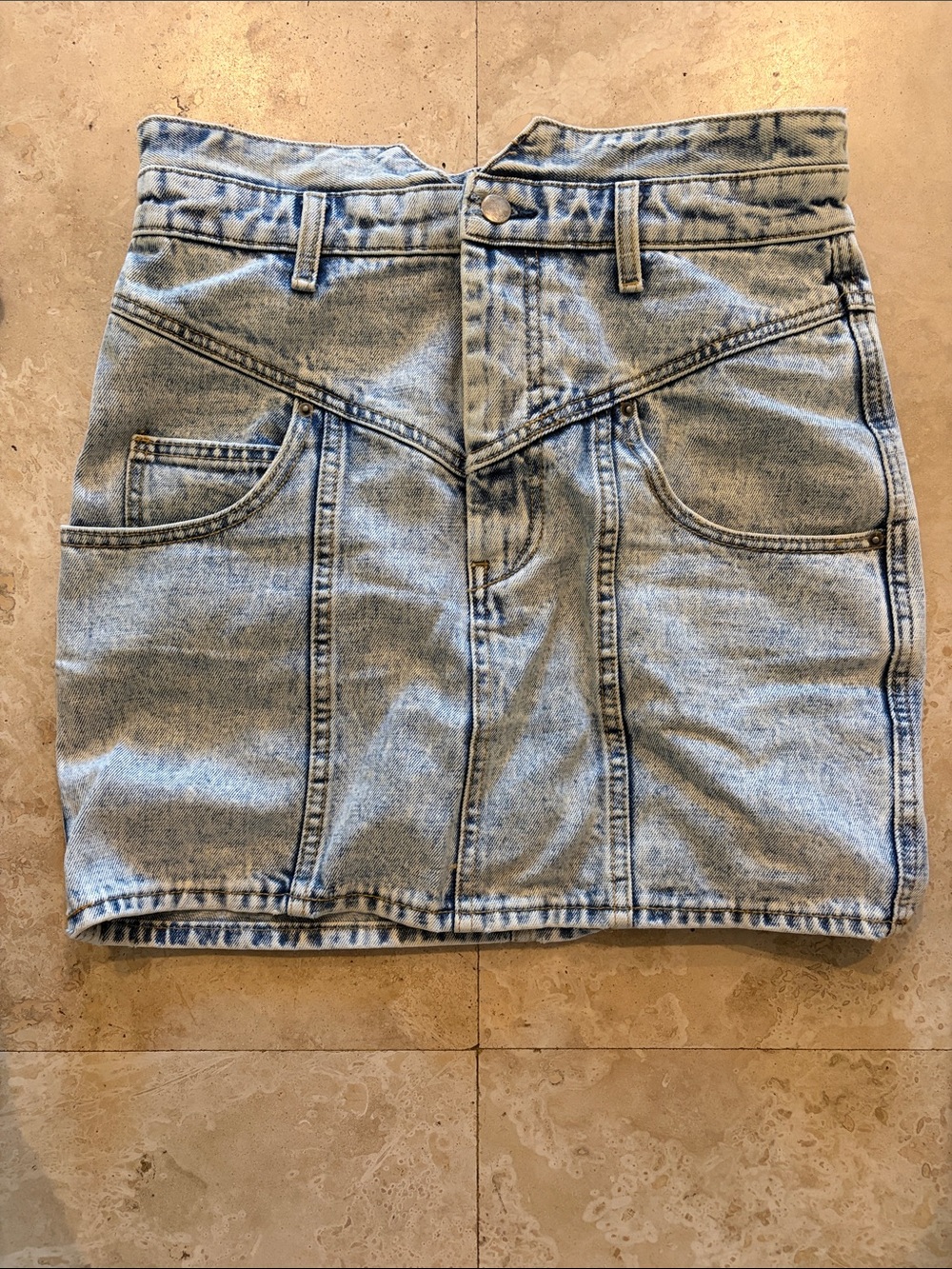 Aqua Light Blue Acid Wash Denim Mini Skirt